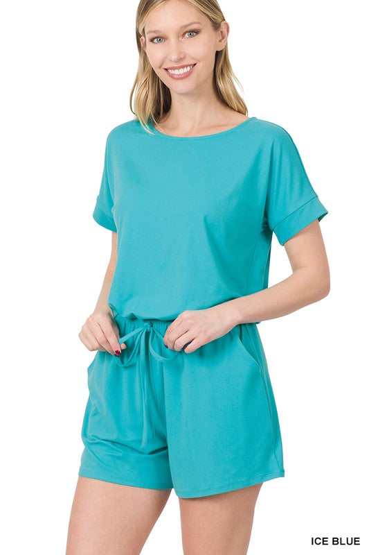 BRUSHED DTY ROMPER WITH POCKETS