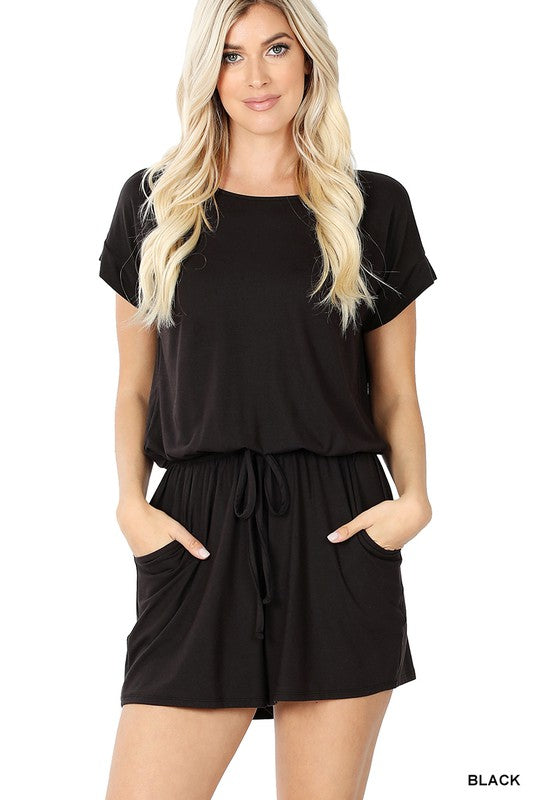 BRUSHED DTY ROMPER WITH POCKETS